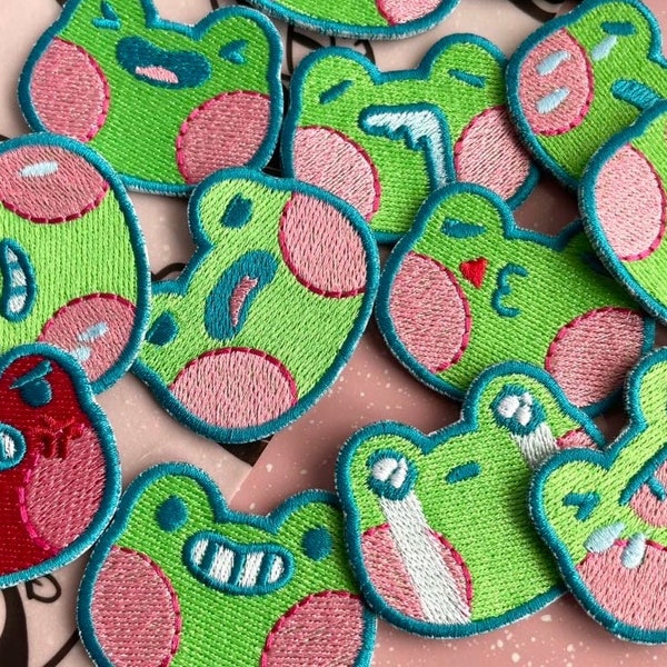 Cute Frog Iron On Patch for Clothes, Backpacks, Hats, Bags, etc Adorable Clothing Accessory, Kawaii Froggy Emoji Embroidery, Sew On Badge