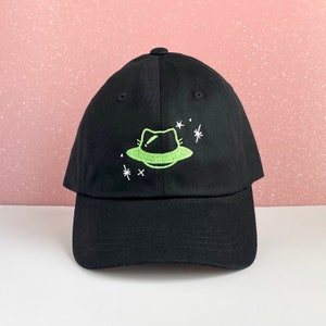 Sombrero bordado de gato OVNI con correa ajustable en la espalda, unisex adulto, linda gorra de béisbol de nave espacial, sombreros de papá galaxia, regalo de bordado del espacio exterior