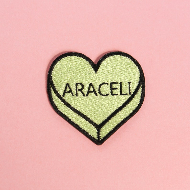 Personalized Name, Word Or Date Iron Patch, Candy Heart Sew On Patch, Heart Patches for Hats Purses Backpacks, Sew On Patch, Anti Valentine image 6