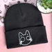 Glow in the Dark Crying Cat Beanie, Embroidered Black Unisex Adult Beanie, Cuffed Knit Beanies, Cat Lover Gift, Cat Gift for Her, for him
