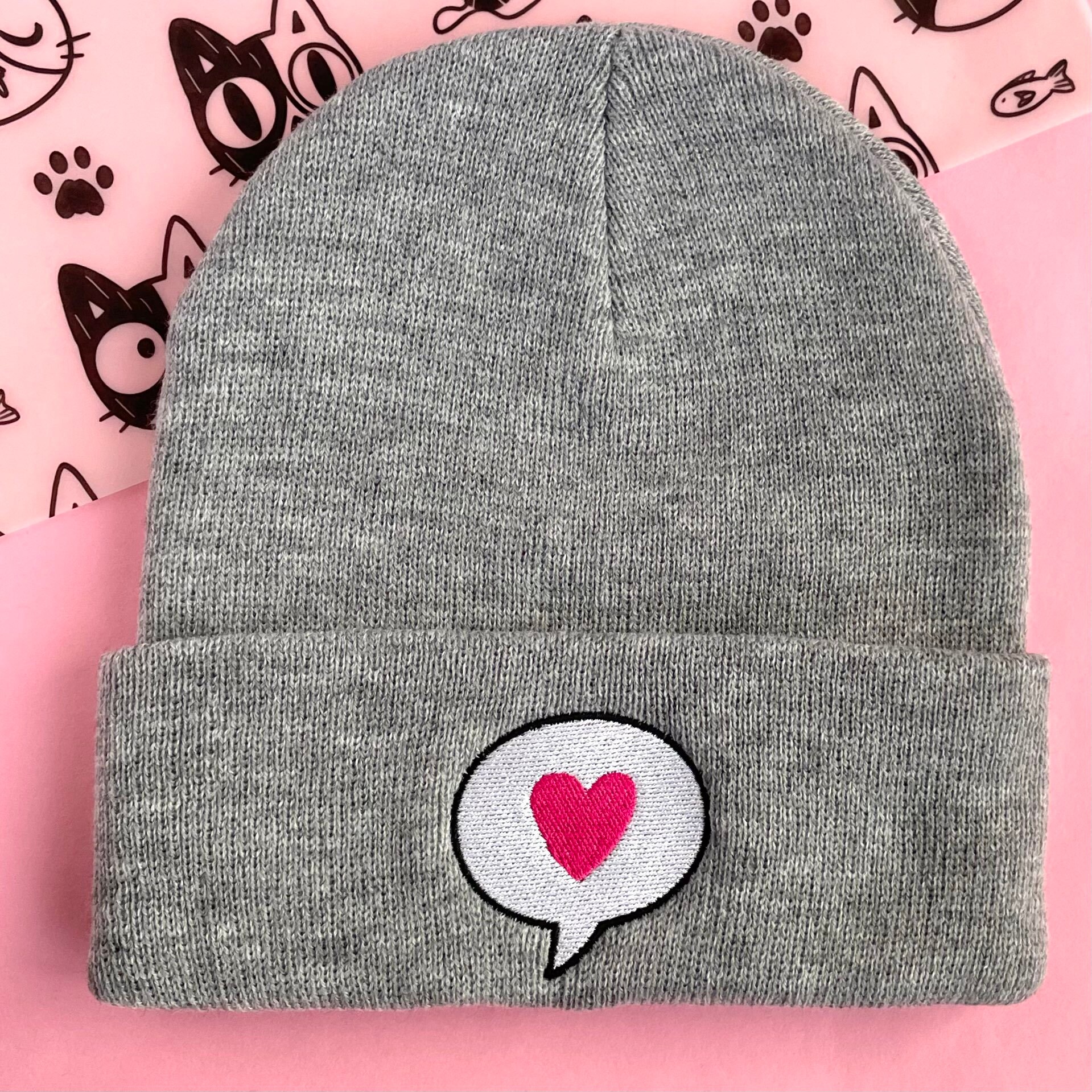 Heart Speech Bubble Embroidered Beanie, Unisex Adult, Cute  display picture 1