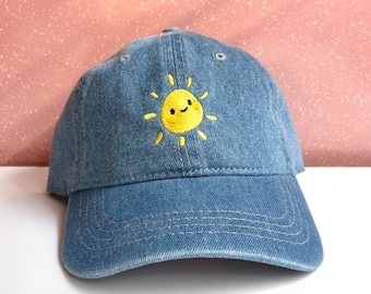 Bonnet brodé Happy Sun avec sangle arrière réglable, adulte unisexe, casquette de baseball douce pour l'été, chapeaux de papa soleil, cadeau de broderie mignon