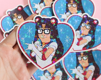 Tina Belcher Sailor Moon Sticker, Glossy Holographic Sticker, Magical Girl Sticker, Journal Sticker, Cartoon Mash Up Sticker, Fighting Evil