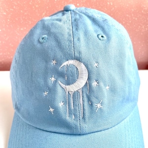 Crescent Moon Embroidered Hat w/ Adjustable Strap Back, Adult Unisex, Melting Moon Phase Baseball Cap, Glow Dad Hats, Cute Embroidery Gift image 2