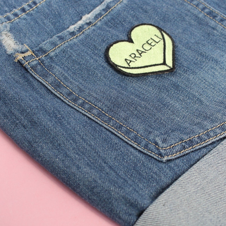Personalized Name, Word Or Date Iron Patch, Candy Heart Sew On Patch, Heart Patches for Hats Purses Backpacks, Sew On Patch, Anti Valentine image 7