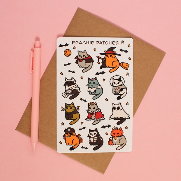 One Halloween Cats Sticker Sheet, Glossy Journal Stickers, Kiss Cut Cat Sticker Sheet, Planner Stickers, Cat Lover Gift, Halloween Gifts