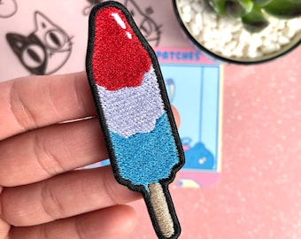 Rocket Popsicle Iron On Patch for Clothes, Backpacks, Bags, etc. Cute Fourth of July Embroidery, Ice Cream Pop Sew On Badge, Red White Blue