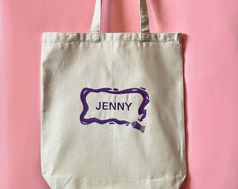 Custom Name Embroidery Tote Bag, Midweight Gusseted Tote, Embroidered Paint Splatter Frame, Customizable Wreath, Cute Personalized Gift