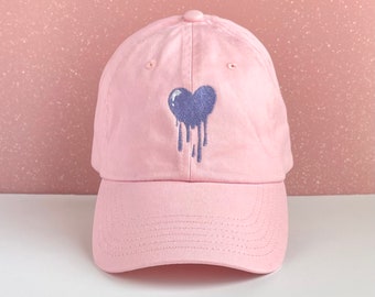 Chapeau brodé coeur fondant avec sangle arrière réglable, adulte unisexe, casquette de baseball saignante, chapeaux de papa Saint Valentin, joli cadeau de broderie