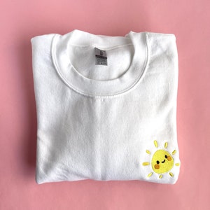 Happy Sun Embroidered Sweatshirt, Adult Unisex, Cute Sunshine Face Embroidered Crewneck, Sunny Embroidery, Comfortable Embroidery Gift
