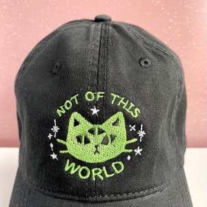 Not Of This World, Alien Cat Embroidered Hat with Adjustable Strap Back, Adult Unisex, Cute Baseball Cap, Galaxy Dad Hats, Embroidery Gift image 2