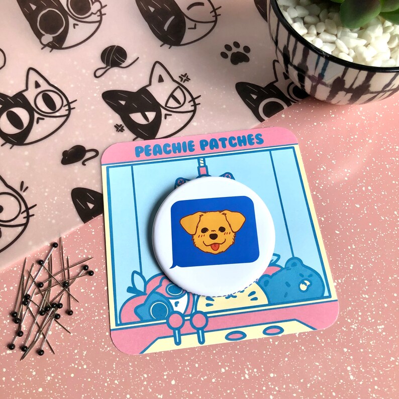 Dog Emoji Pin Back Button for Clothes, Backpacks, Bags, Etc. 2.25 Inch