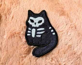 Glow in the Dark Katzen Aufnäher für Kleidung, Taschen, Rucksäcke, etc. Skelett & Mumie Kostüm Stickerei, Halloween Kitty Aufnäher