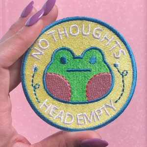 No Thoughts Head Empty, Cute Frog Iron on Patch for Clothes, Backpacks, Bags, etc. Cartoon Froggy Sew on Badge Gift, Meme Embroidery Gift