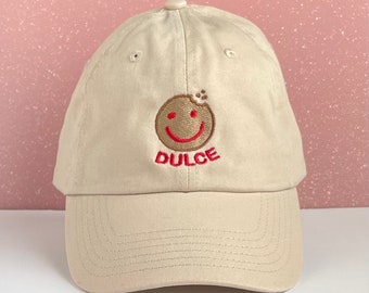 Chapeau brodé Pan Dulce avec sangle arrière réglable, adulte unisexe, casquette de baseball souple, chapeaux de papa Galletas Caritas, jolie broderie mexicaine