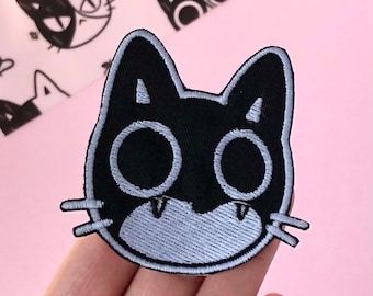 Glow in the Dark Surprised Cat Iron On Patch for Clothes, Backpacks, Bags, etc. Kitten Sew On Badge, Cute Kitty Embroidery, Stocking Stuffer