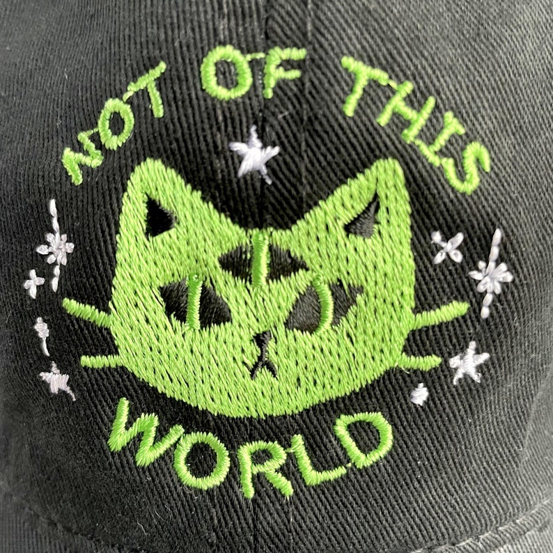 Not Of This World, Alien Cat Embroidered Hat with Adjustable Strap Back, Adult Unisex, Cute Baseball Cap, Galaxy Dad Hats, Embroidery Gift image 3