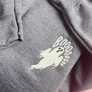 Glow In The Dark Ghost Embroidered Sweatshirt, Adult Unisex, Halloween Embroidered Crewneck, Spooky & Goth Pull Over, Boo Embroidery Gift