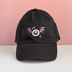 Eyeball Bat Embroidered Hat with Adjustable Strap Back, Adult Unisex, Soft Baseball Cap for Halloween, Cute Cartoon Dad Hats, Spooky Gift