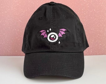 Chapeau brodé de chauve-souris de globe oculaire avec sangle arrière réglable, adulte unisexe, casquette de baseball souple pour Halloween, chapeaux de papa de dessin animé mignon, cadeau fantasmagorique