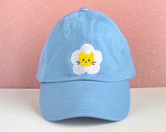 Chapeau brodé de chat de fleur avec sangle arrière réglable, adulte unisexe, casquette de baseball Kitty Face, chapeaux de papa mignon, cadeau de broderie pour les amoureux des chats