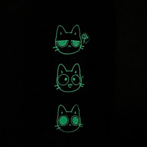 Glow in the Dark Embroidered Beanies for Cat Lovers, Cute Cat Emojis, Adult Unisex Black Beanie, Cuffed Knit Head wear, Embroidery Gifts image 4
