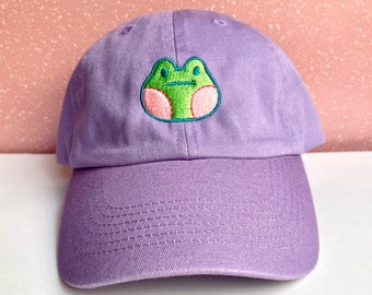 Frog Embroidered Hat with Adjustable Strap Back, Adult Unisex, Soft Baseball Cap for Summer, Cute Froggie Dad Hats, Unique Embroidery Gift