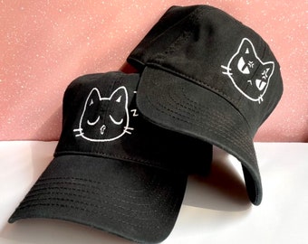 Glow in the Dark Embroidered Dad Hats for Cat Lovers, Cute Cat Expressions, Adult Unisex Baseball Cap, Adjustable Strap Back, Unique Gift