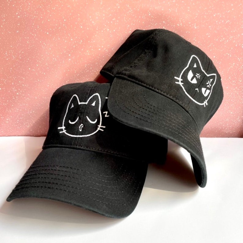 Glow in the Dark Embroidered Dad Hats for Cat Lovers, Cute Cat Expressions, Adult Unisex Baseball Cap, Adjustable Strap Back, Unique Gift image 1