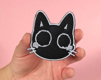 Glow in the Dark Crying Cat, Black Cat Sew On Patch, Patches for Hats, Embroidered Backpack Patch, Kawaii, Cat Lover Gift, Cat Gift for Her