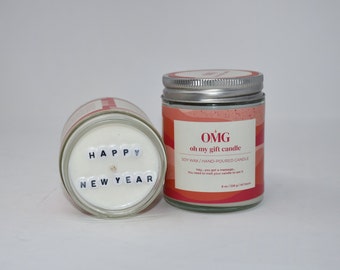 Merry Christmas and Happy New Year | Hidden message candle 8 OZ | Custom Candle | Custom Message |