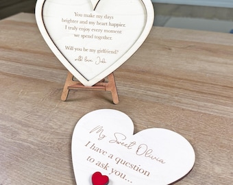 Will You be My Girlfriend Personalized Proposal Heart with Hidden Engraved Message - National Girlfriends Day Gift, Valentine's Day Gift