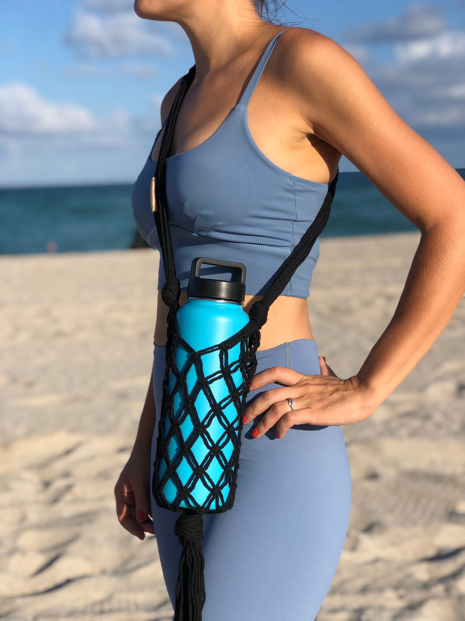 Macrame Water Bottle Holder Crochet Bag with Long Shoulder | Etsy