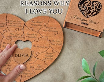 Reasons Why I Love You Puzzle, Personalised Gift, Gift for Girlfriend, Unique Boyfriend Gift, Anniversary Gift for Him, Valentines Day Gift