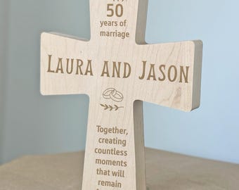 Couple Gift for Wedding Anniversary, Personalized Cross, Wedding Anniversary Gift, Anniversary Gift for Parents, Maple Wood Cross for Wall