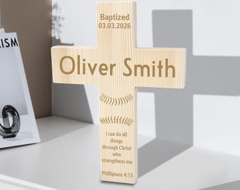 Personalized Baseball Cross - Gift for Baptism, Christening, First Holy Communion, Confirmation, Boys Nursery Decor
