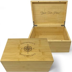 Travel Keepsake Box Compass - Engraved Couple Gift, Bamboo Wood Memories Keepsake, Wedding Anniversary, Adventures Memento Box, Mom Gift