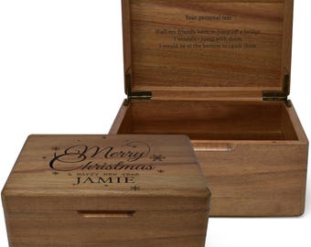 Xmas Eve Box - Personalised Christmas Eve Box Ideas - For Family, Teenagers, Kids Adults, Acacia Wood, Custom Gift Box