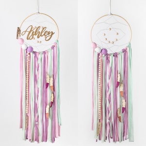 Customized dream catcher - purple, rose and turquoise with name