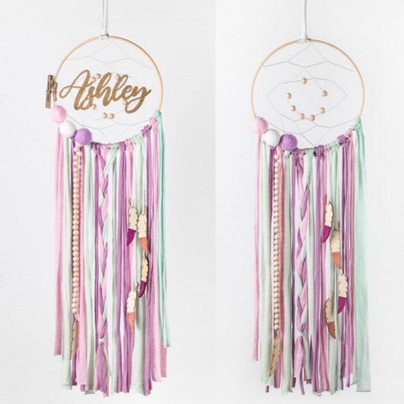 Customized dream catcher - purple, rose and turquoise with name