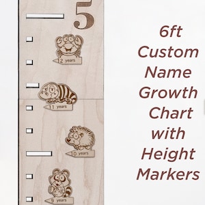 6 ft Wooden Growth Chart for Kids with Height Markers, Personalized Wall Height Chart for Baby Shower Gift Family Name Measuring Board