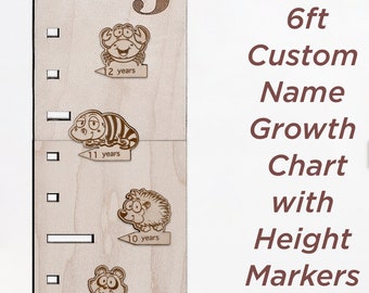 6 ft Wooden Growth Chart for Kids with Height Markers, Personalized Wall Height Chart for Baby Shower Gift Family Name Measuring Board