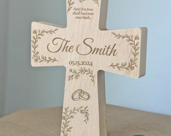 Christian Wall Art Couple Gift, Personalized Cross Wedding Day Gift, First Wedding Anniversary Gift, Family Name Sign, Custom Crucifix Gift