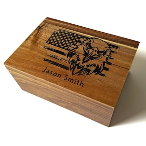 Patriotic American Flag Box, 4th of July Gifts, USA Flag Personalized Memory Box, Engraved Eagle Keepsake Box for Men, Father's Day Gift