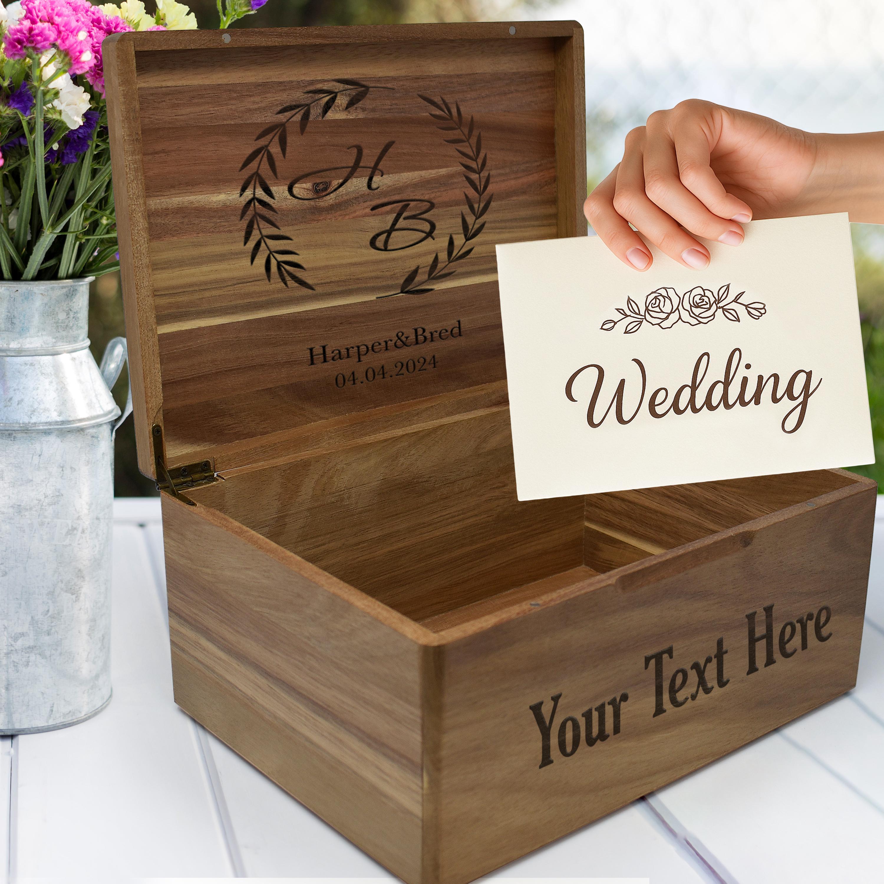 Rustic Acacia Wood Wedding Card Box, Wooden Card Box for Wedding, Custom Engraved Wedding Decoration, Wedding Gift for Couple Personalized