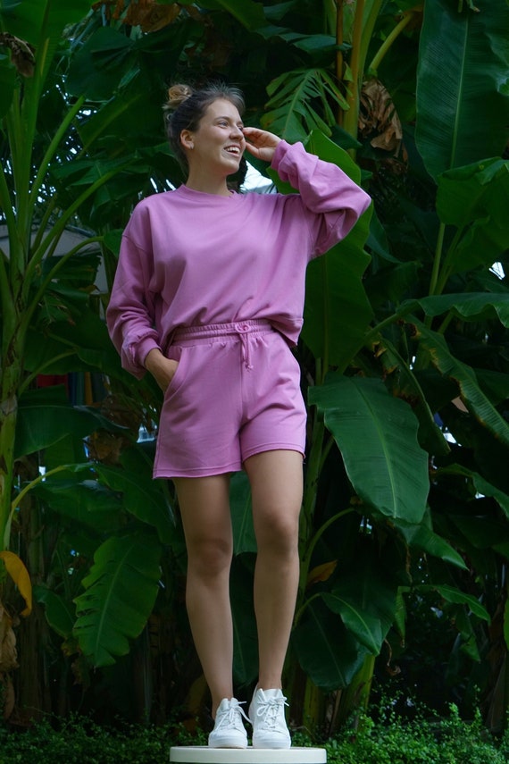 Sweatshirt and Sweat Shorts Set Lavender 100 Cotton Etsy
