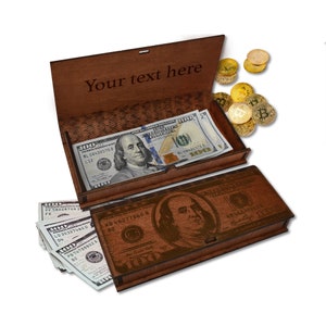 Money Gift Boxes for Cash Birthday with Custom Message - Personalized Wooden Money Holder Gifts for Graduation Wedding, Anniversary, Xmas