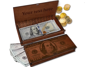 Money Gift Boxes for Cash Birthday with Custom Message - Personalized Wooden Money Holder Gifts for Graduation Wedding, Anniversary, Xmas
