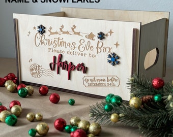Personalized Christmas Eve Box, Wooden Christmas Box, Christmas Eve Crate, Personalized Xmas Gifts Trunk for Kids, Wood Keepsake Holiday