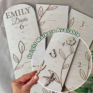Personalized Wooden Growth Chart for Wall with Height Markers, Custom Name Wood Height Chart for Girls, Customized Baby Shower Gift for Kids